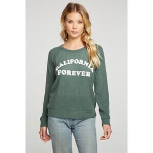 Chaser California Forever Long Sleeve Crew Neck Pullover Sweater Green S NWT